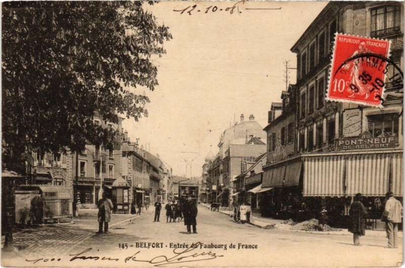 Carte postale ancienne Belfort Entree du Faubourg de France à Belfort