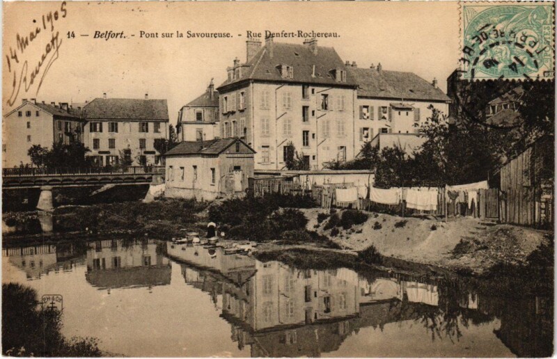 Carte postale ancienne Belfort Pont sur la Savoureuse à Belfort