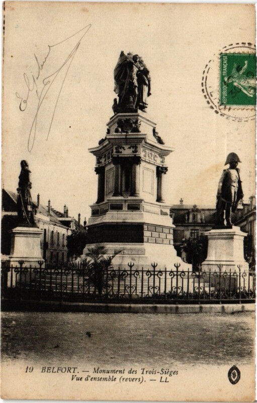 Carte postale ancienne Siege de Belfort Monument des Trois à Belfort