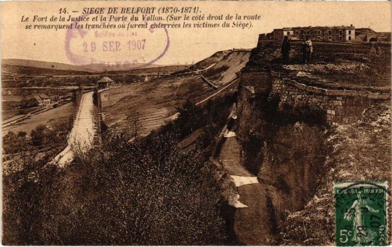 Carte postale ancienne Siege de Belfort Fort de la Justice et la Porte du Vallon à Belfort