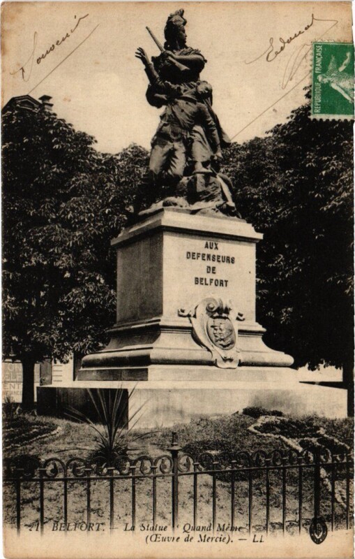 Carte postale ancienne Belfort Statue Quand Meme à Belfort