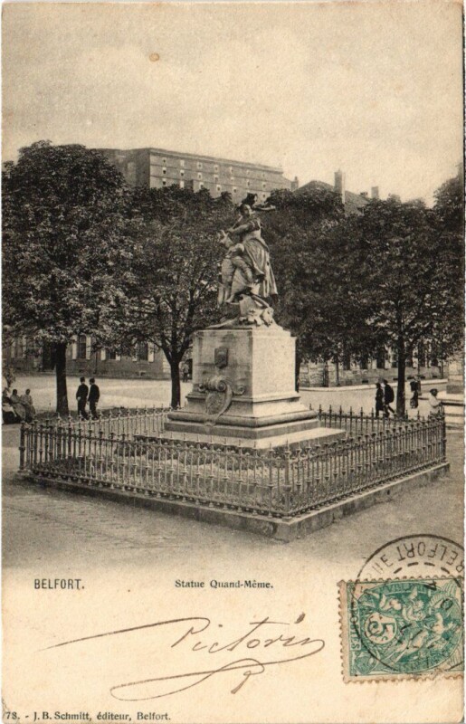 Carte postale ancienne Belfort Statue Quand Meme à Belfort