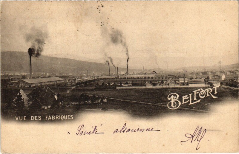 Carte postale ancienne Belfort vue des Fabriques à Belfort