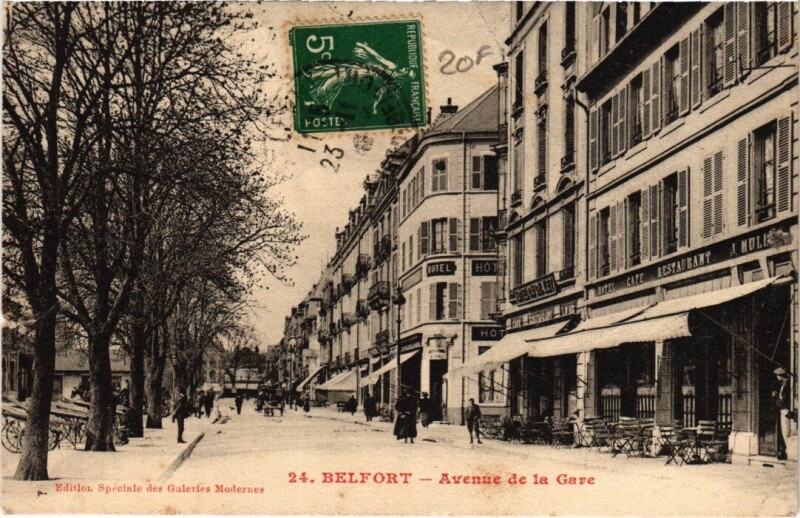 Carte postale ancienne Belfort Avenue de la Gare à Belfort