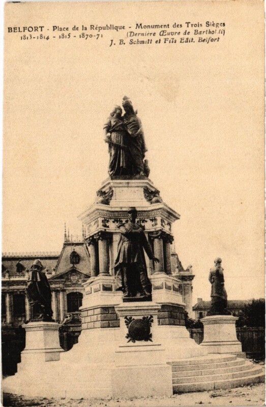Carte postale ancienne Siege de Belfort Monument des Trois à Belfort