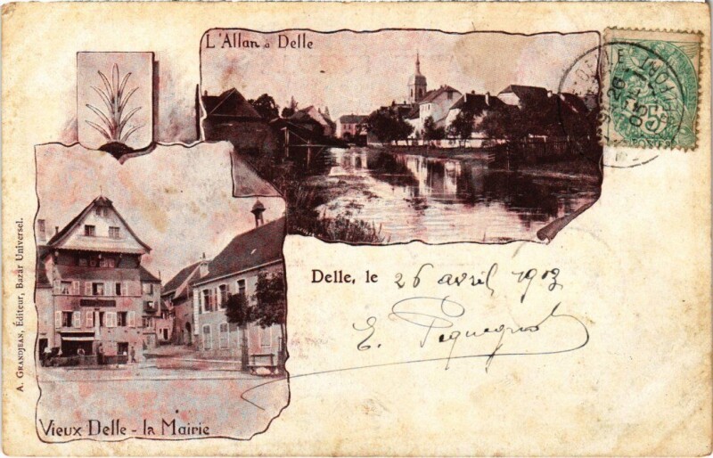 Carte postale ancienne Delle souvenir à Delle