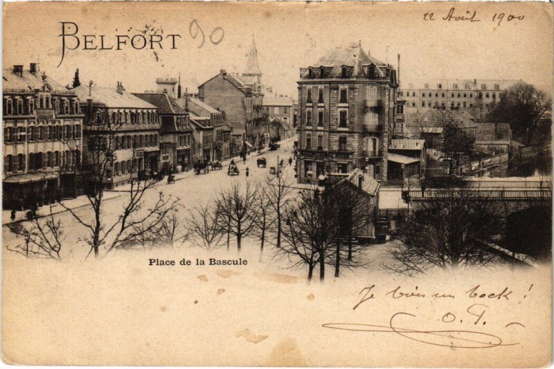 Carte postale ancienne Belfort Place de la Bascule à Belfort