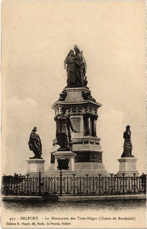 Carte postale ancienne Siege de Belfort Monument des Trois à Belfort