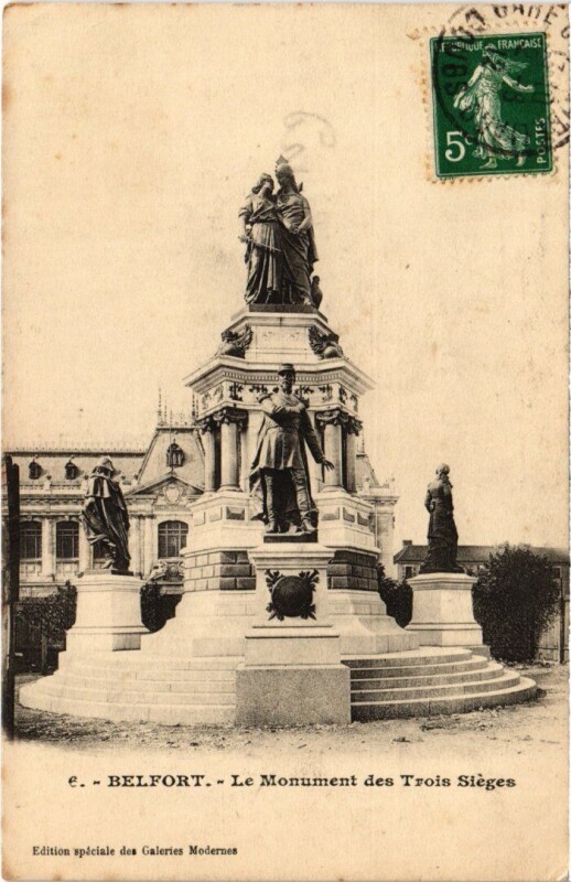 Carte postale ancienne Siege de Belfort Monument des Trois à Belfort