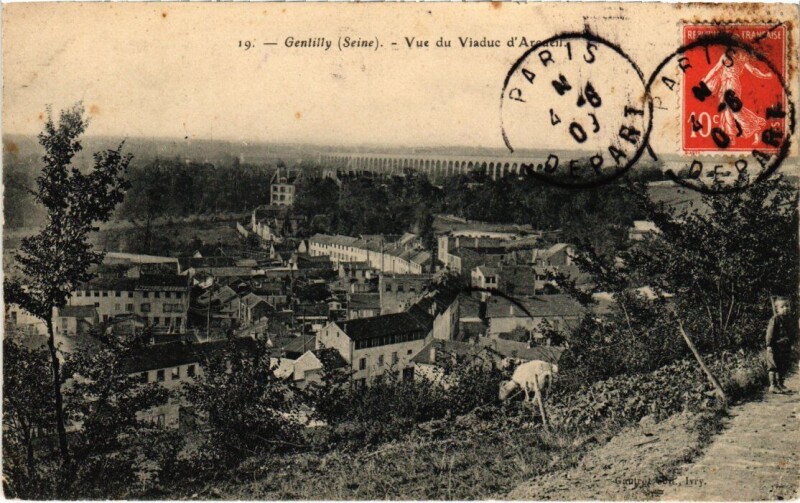 Carte postale ancienne Gentilly vue du Viaduc d'Arcueil à Arcueil