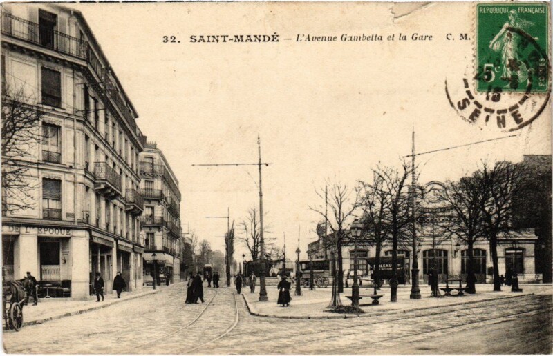 Carte postale ancienne St Mande Avenue Gambetta et la Gare