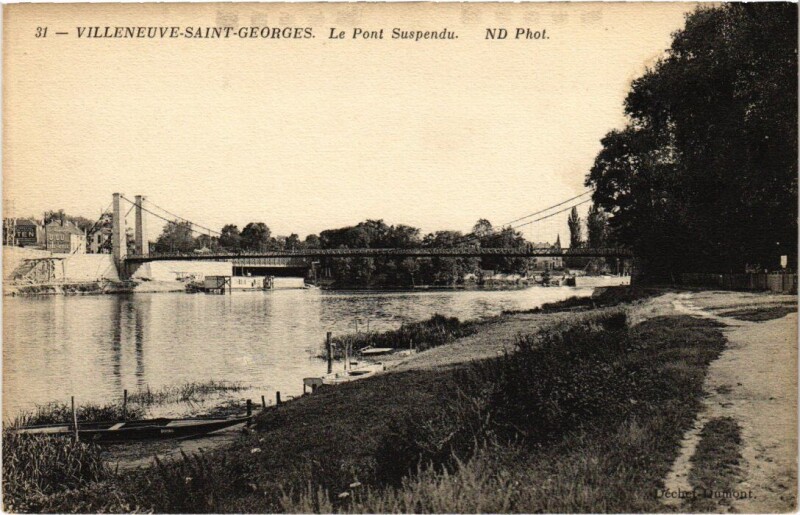 Carte postale ancienne Villeneuve Saint-Georges Pont Suspendu à Villeneuve-Saint-Georges