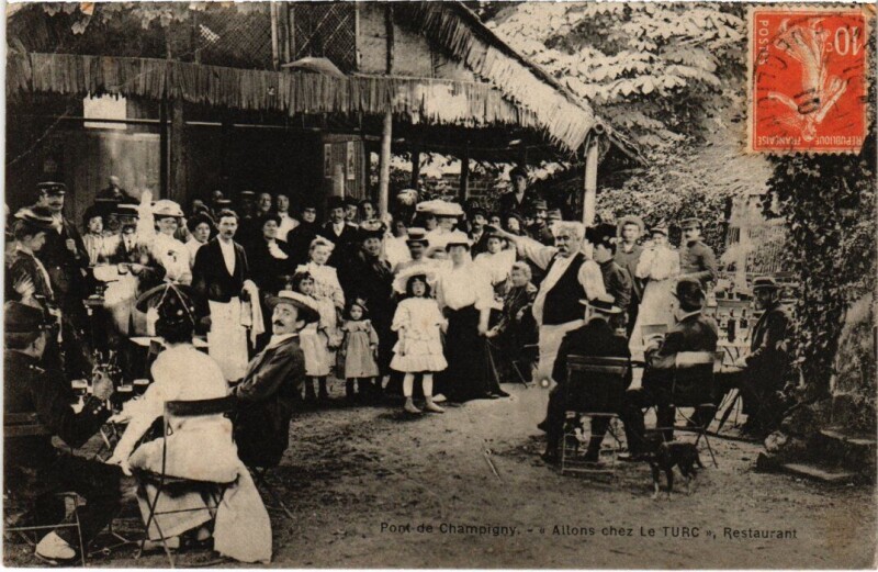 Carte postale ancienne Champigny Allons chez le Turc Restaurant