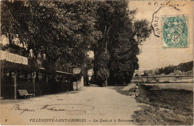 Carte postale ancienne Villeneuve Saint-Georges Quais et Restaurant Raquin à Villeneuve-Saint-Georges
