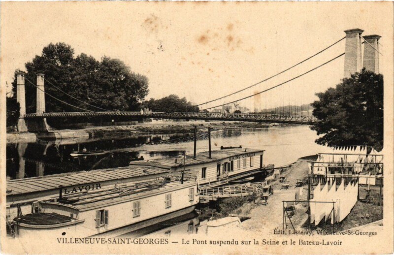 Carte postale ancienne Villeneuve Saint-Georges Pont Suspendu à Villeneuve-Saint-Georges