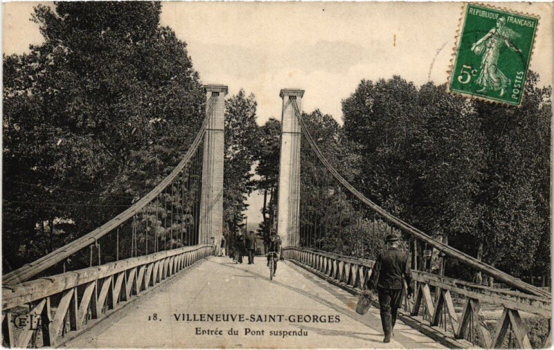 Carte postale ancienne Villeneuve Saint-Georges Entree du Pont Suspendu à Villeneuve-Saint-Georges