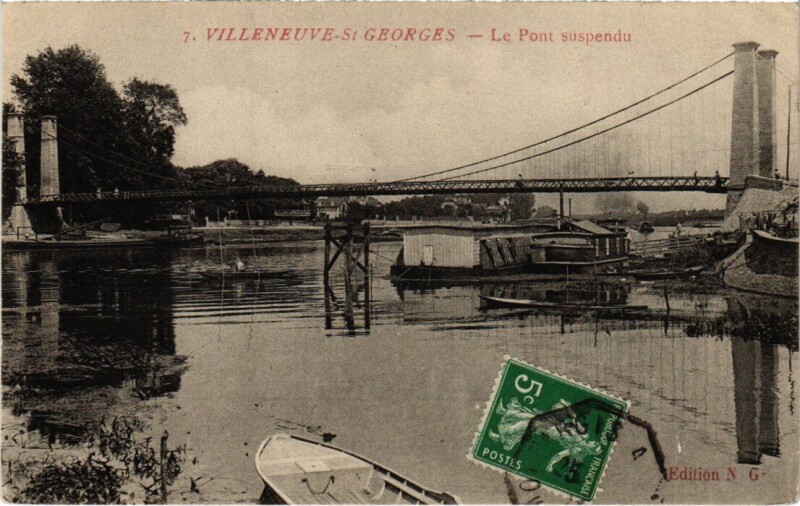 Carte postale ancienne Villeneuve Saint-Georges Pont Suspendu à Villeneuve-Saint-Georges