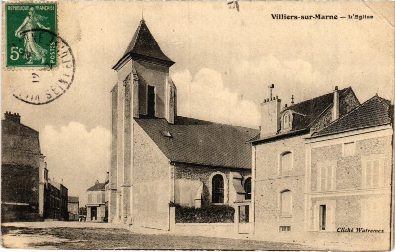 Carte postale ancienne Villiers sur Marne Eglise à Villiers-sur-Marne