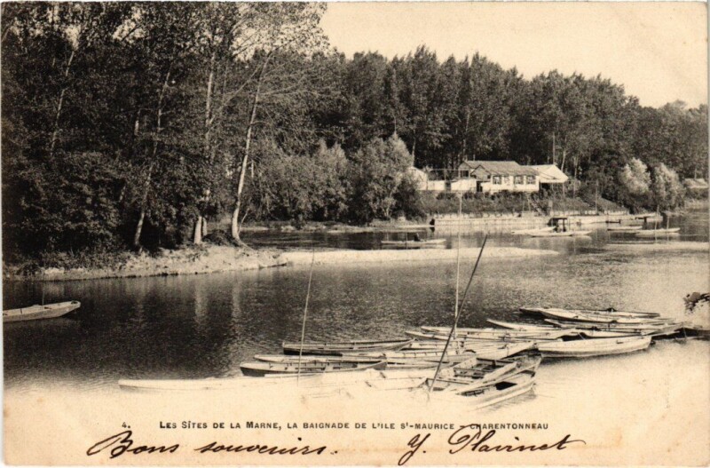Carte postale ancienne La Baignade de l'Ile Saint-Maurice-Charentonneau à Saint-Maurice