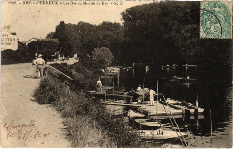 Carte postale ancienne Bry le Perreux Iles au Moulin de Bry