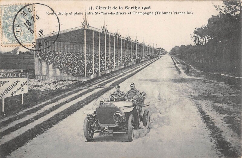 Carte postale ancienne Circuit De La Sarthe 1906 / Route Droite Et Plane Entre Saint-Mars La Briere