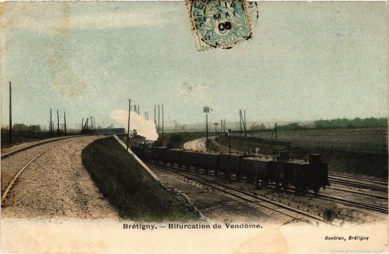 Carte postale ancienne Bretigny Bifurcation de Vendome France