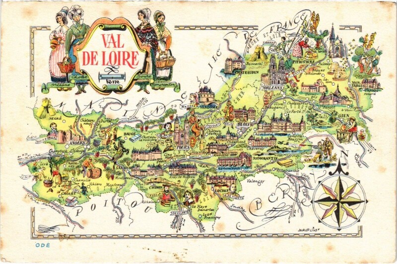 Carte postale ancienne Map Val de Loire valley