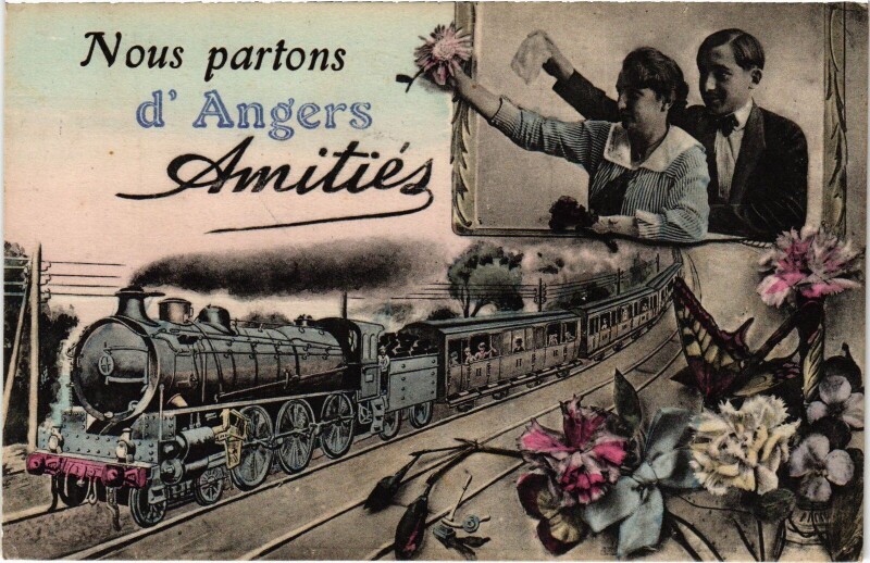 Carte postale ancienne Nous partons de Angers à Angers