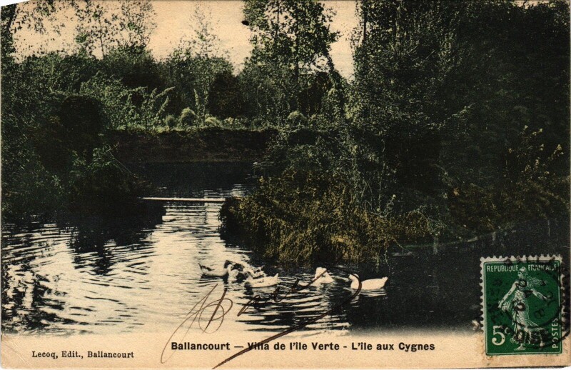 Carte postale ancienne Ballancourt Villa de l'Ile Verte, L'ile aux Cygnes France