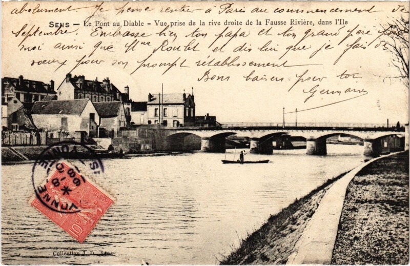 Carte postale ancienne Sens pont au diable