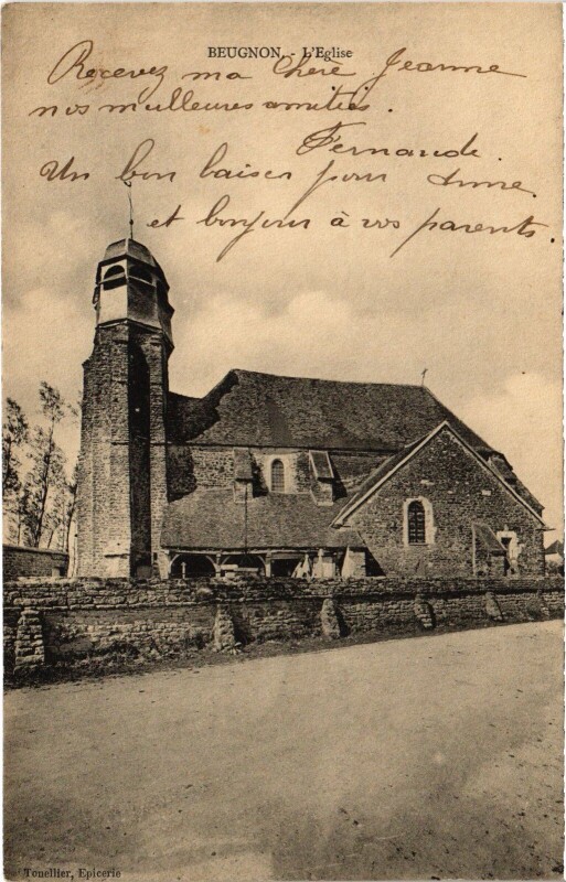 Carte postale ancienne Beugnon Eglise à Beugnon