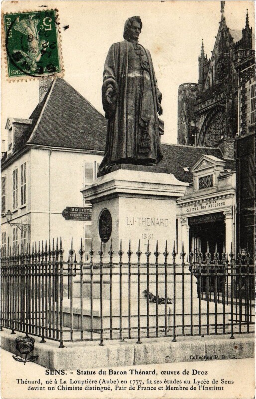 Carte postale ancienne Sens Statue du baron Thénard
