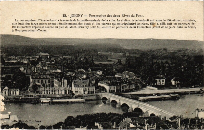 Carte postale ancienne Joigny Perspective des deux rives du Pont à Joigny