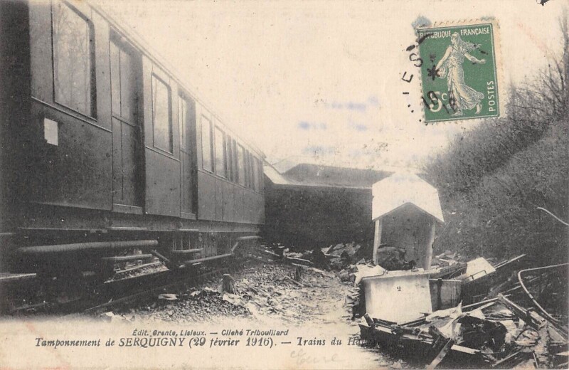 Carte postale ancienne Tamponnement De Serquigny - Trains Du Havre - Catastrophe Du 29 Fevrier 1 à Serquigny