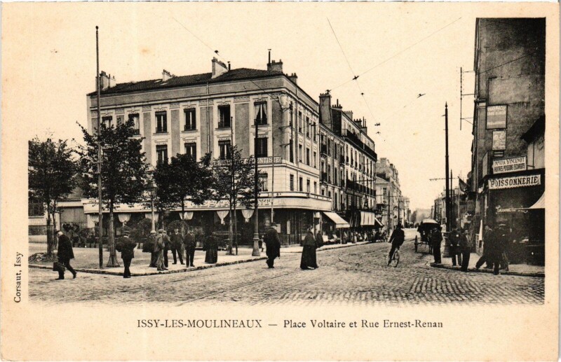 Carte postale ancienne Issy Place Voltaire et Rue Ernest-Renan France