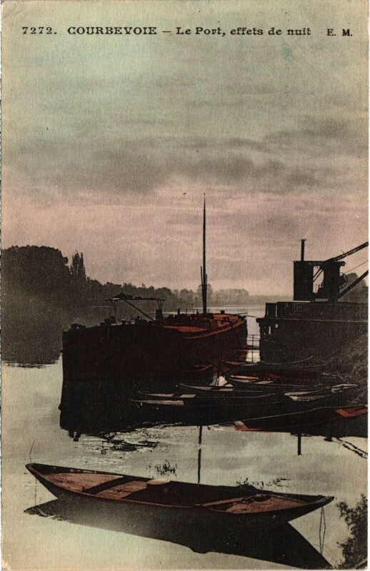 Carte postale ancienne Courbevoie Le Port, effets de nuit France à Courbevoie