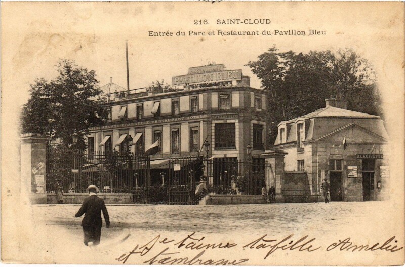 Carte postale ancienne Saint-Cloud Entree du Parc et Restaurant du Pavillon Bleu France à Saint-Cloud
