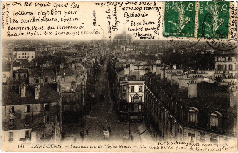 Carte postale ancienne Saint-Denis Panorama pris de l'Eglise Neuve France à Saint-Denis