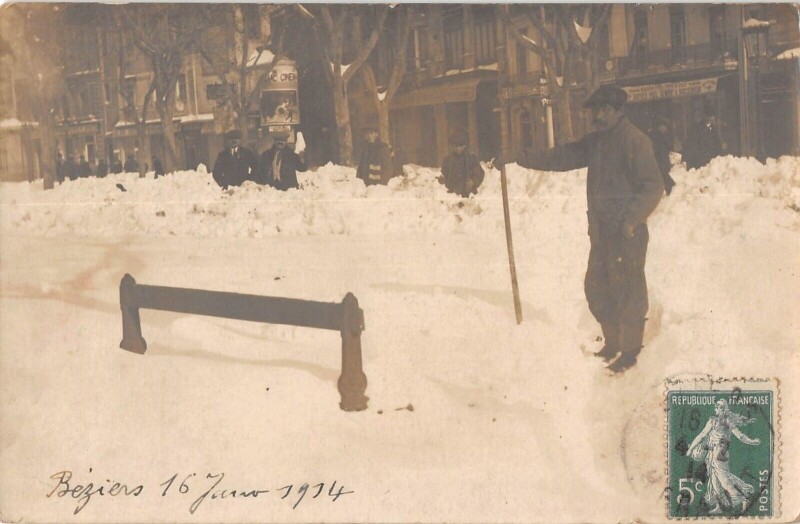 Carte postale ancienne Beziers - Carte Photo - 16 Janvier 1914 - Chute De Neige Aux Alles Paul R