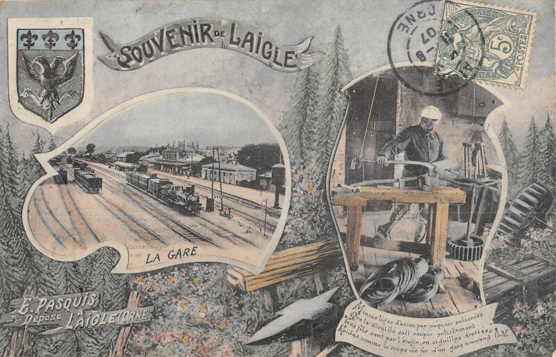 Carte postale ancienne Souvenir De Laigle - La Gare - Train