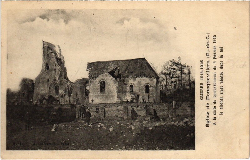 Carte postale ancienne Foncquevillers Eglise Guerre à Foncquevillers