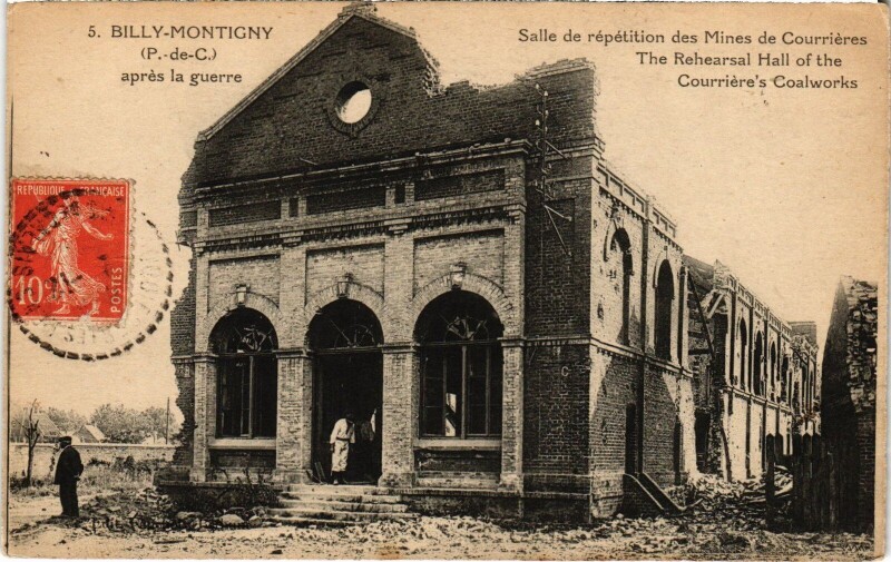 Carte postale ancienne Billy-Montigny Salle de répétition Mindes de Courrieres Guerre à Billy-Montigny