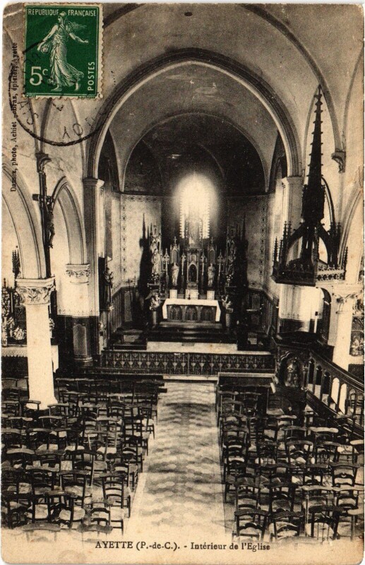 Carte postale ancienne Ayette Interieur de l'Eglise à Ayette