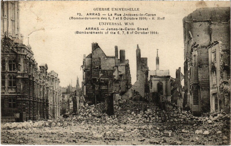 Carte postale ancienne Arras Rue Jacques-le-Caron Guerre à Arras