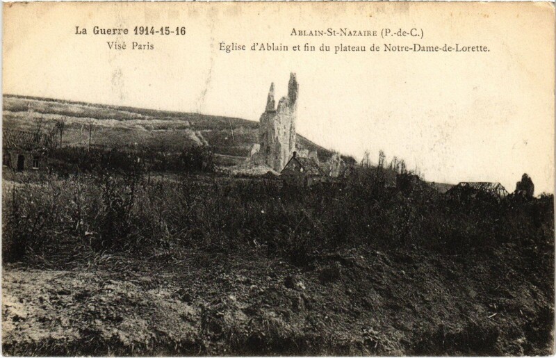 Carte postale ancienne Ablain-Saint-Nazaire Eglise Guerre à Ablain-Saint-Nazaire