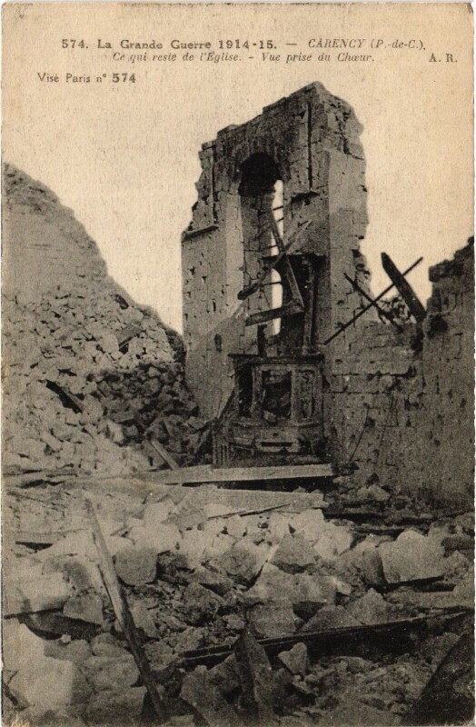 Carte postale ancienne Carency Eglise Guerre à Carency