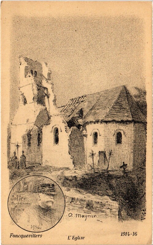 Carte postale ancienne Foncquevillers Eglise Guerre à Foncquevillers