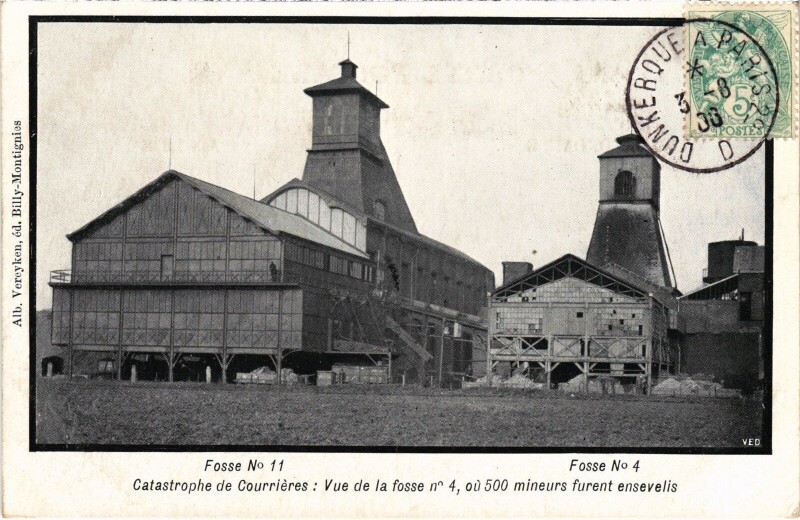 Carte postale ancienne Catastrophe de Courrieres Fosse no 4 Mining
