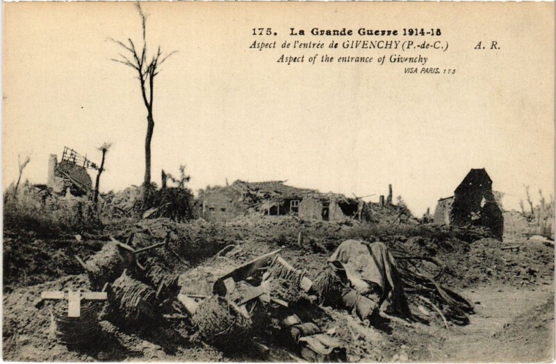 Carte postale ancienne Givenchy Entrée Guerre