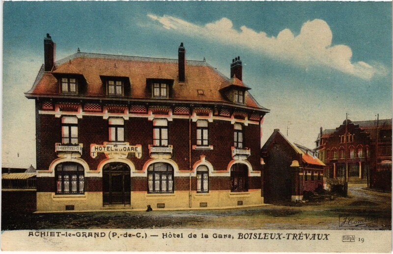 Carte postale ancienne Achiet-le-Grand hotel de la Gare Boisleaux-Trévaux à Achiet-le-Grand